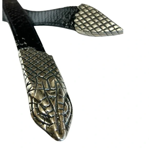 Avignon RARE Vintage Snake Belt Black Leather Silver Made in France M/L - Picture 11 of 13